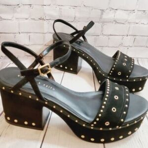 Olive Green Platform Sandals with Gold Accents